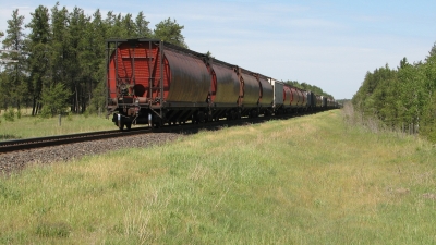 Perspective of freight train on railway in summer (source: pixy.org).