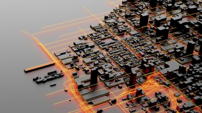 3D rendering of city from overhead
