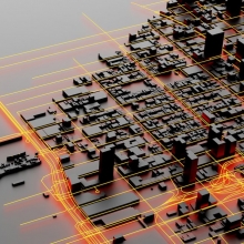3D rendering of city from overhead