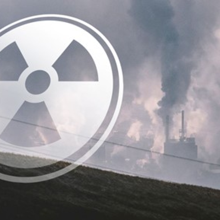 an image of a nuclear facility with a translucent radiation symbol in front
